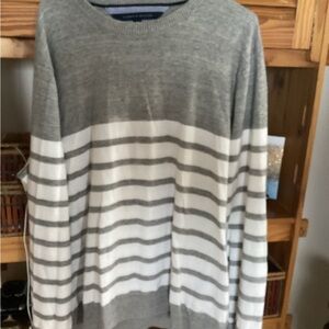 Tommy Hilfiger Gray and White Striped Crewneck Sweater,